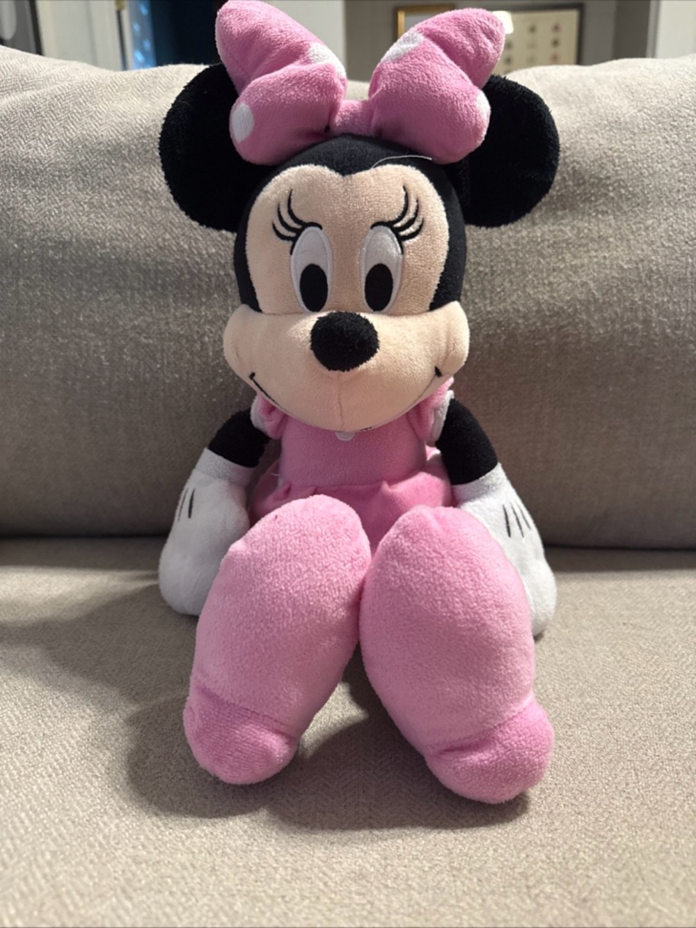 Disney Minnie Mouse Pink and Black Plush Doll with Polka Dot Bow